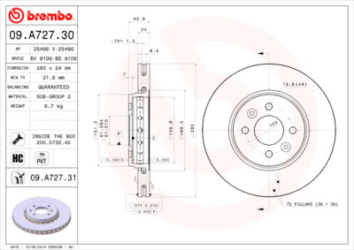 Jeu de disques de frein BREMBO 09.A727.30
