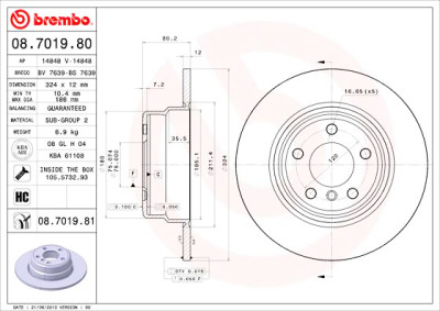 Jeu de disques de frein BREMBO 08.7019.80