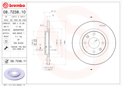 Jeu de disques de frein BREMBO COATED DISC LINE 08.7238.11