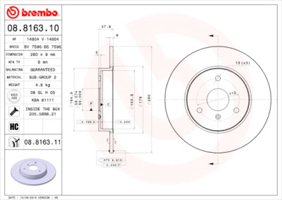 Jeu de disques de frein BREMBO 08.8163.10