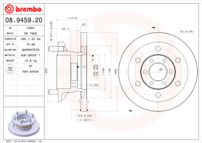 Jeu de disques de frein BREMBO 08.9459.20