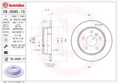 Jeu de disques de frein BREMBO 08.9580.10