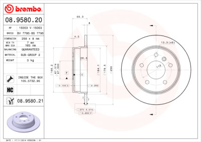 Jeu de disques de frein BREMBO 08.9580.20