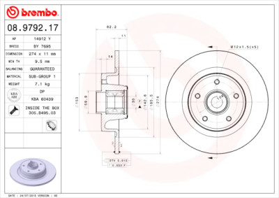 Jeu de disques de frein ROULEMENT DISQUE LIGNE BREMBO 08.9792.17
