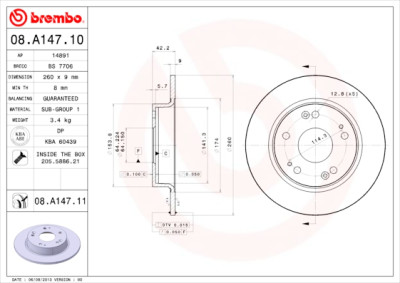 Jeu de disques de frein BREMBO 08.A147.10
