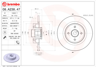 Jeu de disques de frein ROULEMENT DISQUE LIGNE BREMBO 08.A238.47