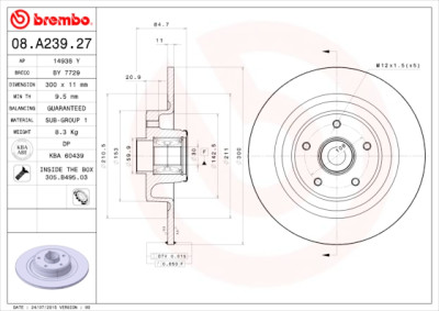 Jeu de disques de frein ROULEMENT DISQUE LIGNE BREMBO 08.A239.27