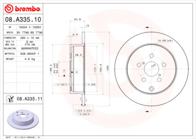 Jeu de disques de frein BREMBO 08.A335.10
