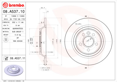 Jeu de disques de frein BREMBO 08.A537.10