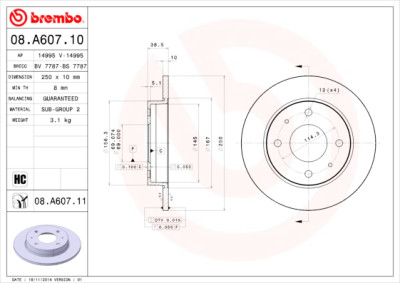 Jeu de disques de frein BREMBO 08.A607.10