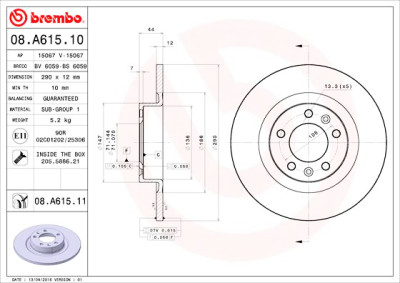 Jeu de disques de frein BREMBO 08.A615.10