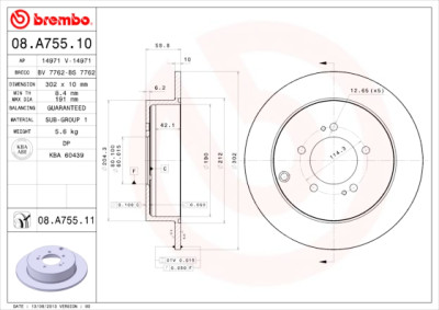Jeu de disques de frein BREMBO 08.A755.10