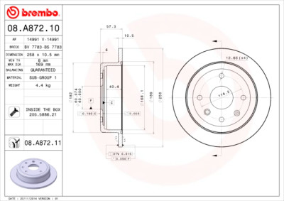 Jeu de disques de frein BREMBO 08.A872.10
