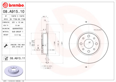 Jeu de disques de frein BREMBO 08.A915.10