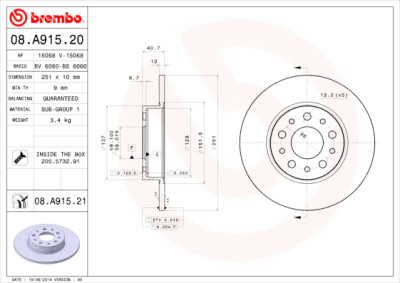 Jeu de disques de frein BREMBO 08.A915.20