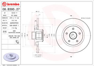 Jeu de disques de frein BREMBO 08.B395.27