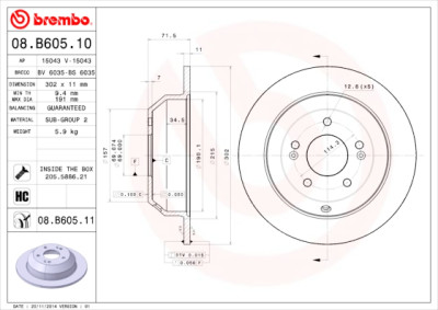 Jeu de disques de frein BREMBO 08.B605.11
