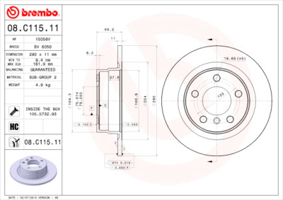 Jeu de disques de frein BREMBO COATED DISC LINE 08.C115.11