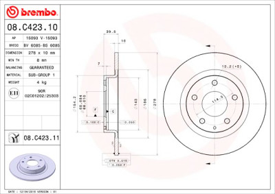 Jeu de disques de frein BREMBO 08.C423.11