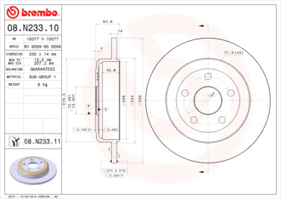 Jeu de disques de frein BREMBO 08.N233.11