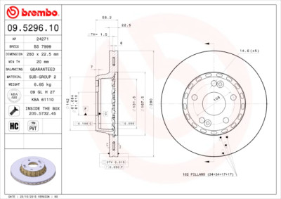 Jeu de 2 disques de frein BREMBO 09.5296.10