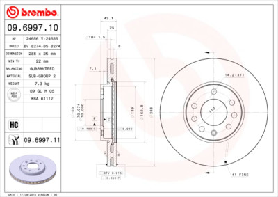 Jeu de disques de frein BREMBO 09.6997.10