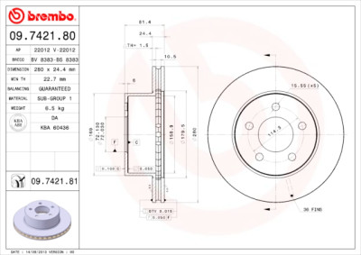 Jeu de disques de frein BREMBO 09.7421.80