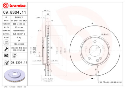 Jeu de disques de frein BREMBO COATED DISC LINE 09.8304.11