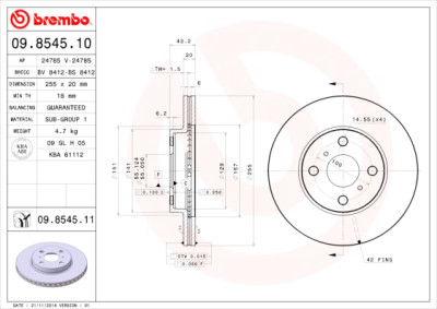 Jeu de disques de frein BREMBO 09.8545.10