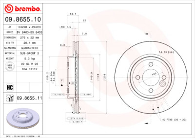 Jeu de disques de frein BREMBO 09.8655.10
