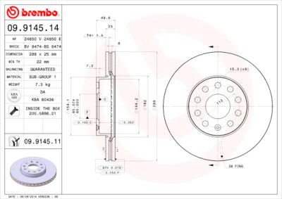 Jeu de disques de frein BREMBO COATED DISC LINE 09.9145.11