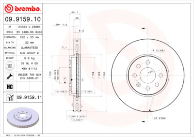 Jeu de disques de frein BREMBO 09.9159.10