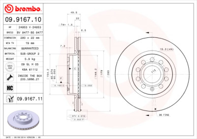 Jeu de disques de frein BREMBO 09.9167.10