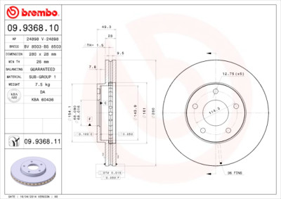 Jeu de disques de frein BREMBO 09.9368.10