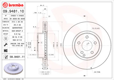 Jeu de disques de frein BREMBO COATED DISC LINE 09.9481.11