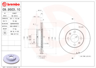 Jeu de disques de frein BREMBO 09.9503.10