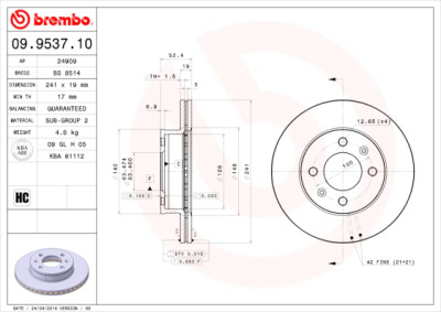 Jeu de disques de frein BREMBO 09.9537.10