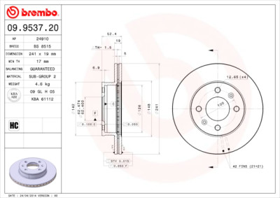 Jeu de disques de frein BREMBO 09.9537.20