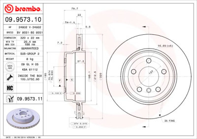 Jeu de disques de frein BREMBO 09.9573.10