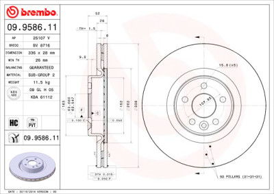 Jeu de disques de frein BREMBO COATED DISC LINE 09.9586.11