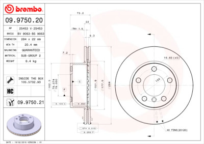 Jeu de disques de frein BREMBO COATED DISC LINE 09.9750.21