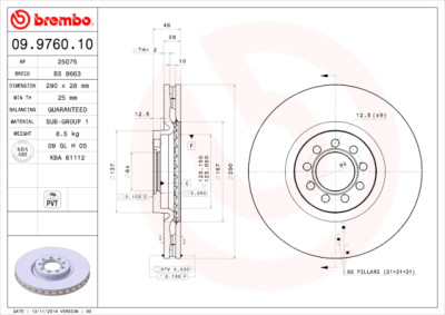 Jeu de disques de frein BREMBO 09.9760.10