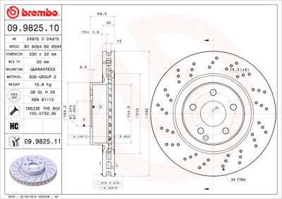 Jeu de disques de frein BREMBO 09.9825.10