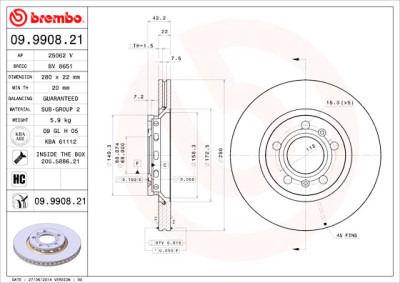 Jeu de disques de frein BREMBO COATED DISC LINE 09.9908.21