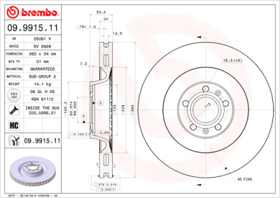 Jeu de disques de frein BREMBO COATED DISC LINE 09.9915.11