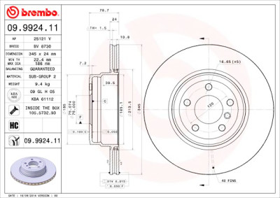 Jeu de disques de frein BREMBO COATED DISC LINE 09.9924.11