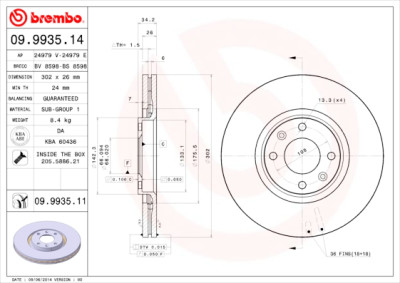 Jeu de disques de frein BREMBO COATED DISC LINE 09.9935.11