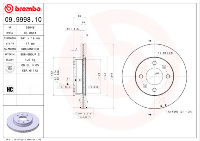 Jeu de disques de frein BREMBO 09.9998.10