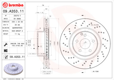 Jeu de disques de frein BREMBO COATED DISC LINE 09.A353.11
