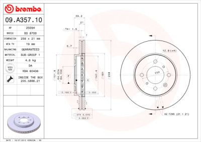 Jeu de disques de frein BREMBO 09.A357.10